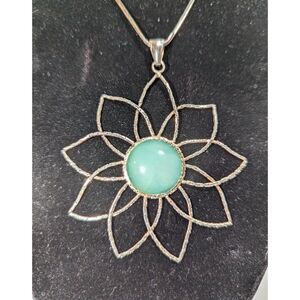Milor Sterling Silver Chalcedony Flower Pendent on Triple Liquid Silver Chain